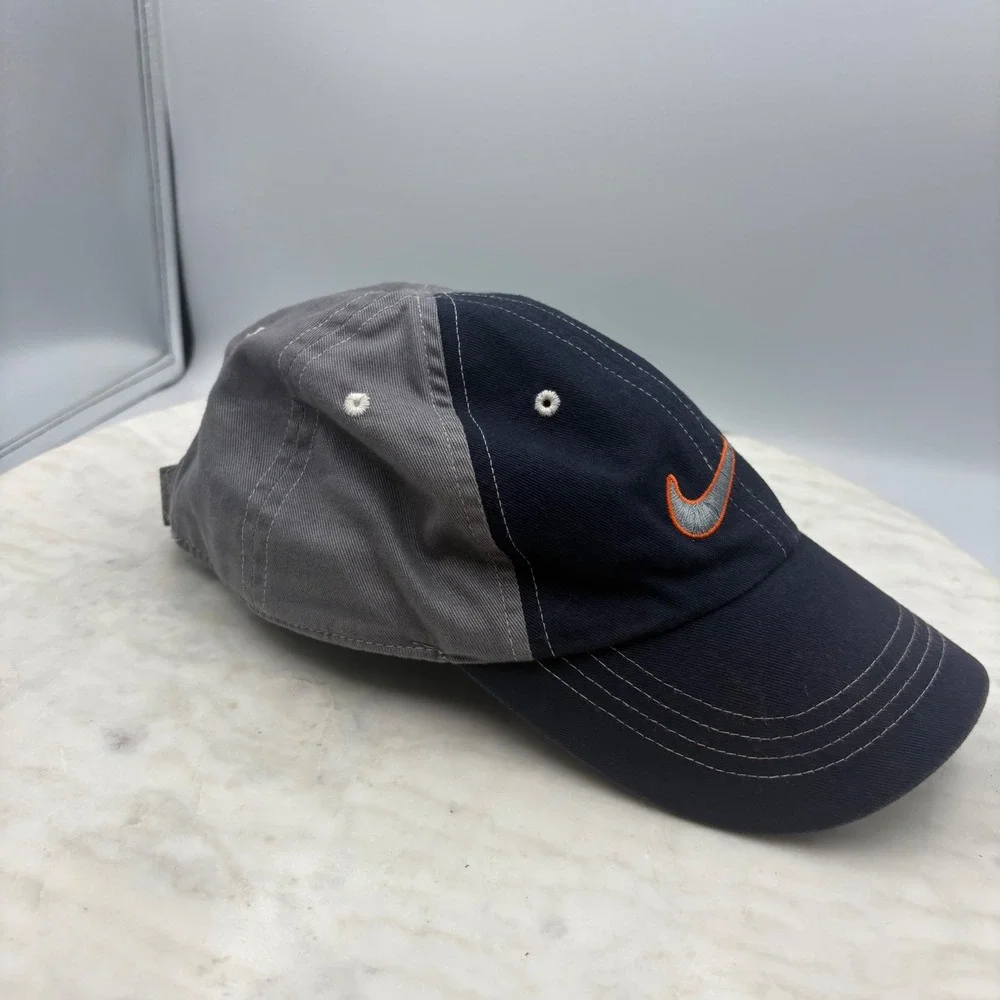VTG Nike Baseball Cap Kids Child Grey Blue Swoosh Adjustable Hat Y2K